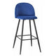 Hezy Bar Stool Chair Set of 2 | Royal Blue Velvet Upholstery | Black
