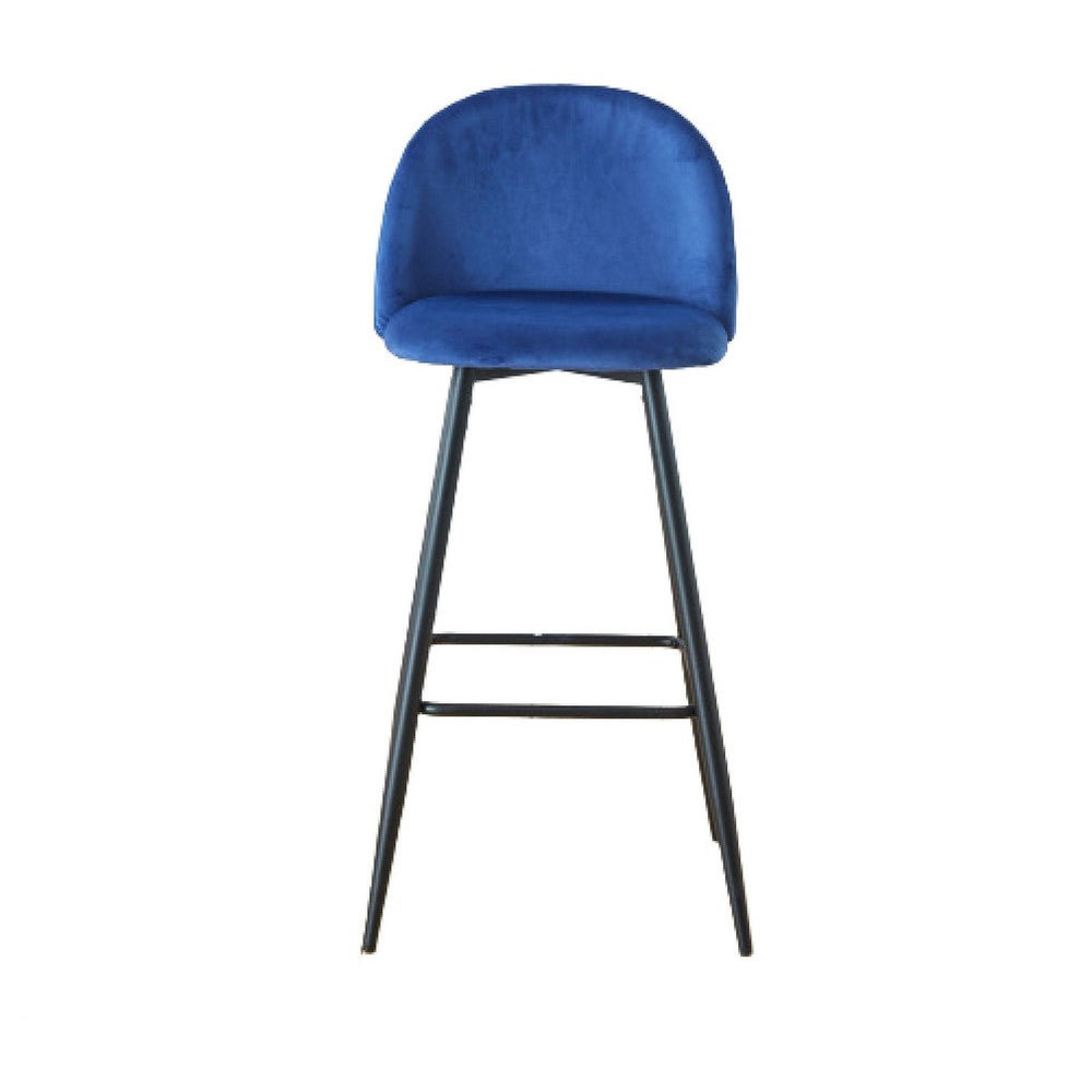 Hezy Bar Stool Chair Set of 2 | Royal Blue Velvet Upholstery | Black