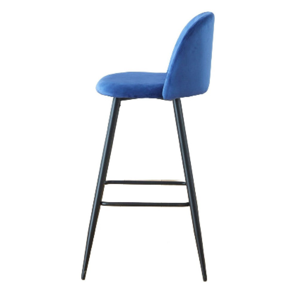 Hezy Bar Stool Chair Set of 2 | Royal Blue Velvet Upholstery | Black