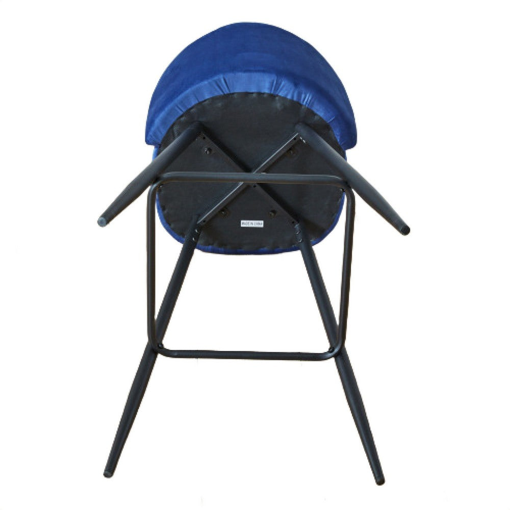 Hezy Bar Stool Chair Set of 2 | Royal Blue Velvet Upholstery | Black