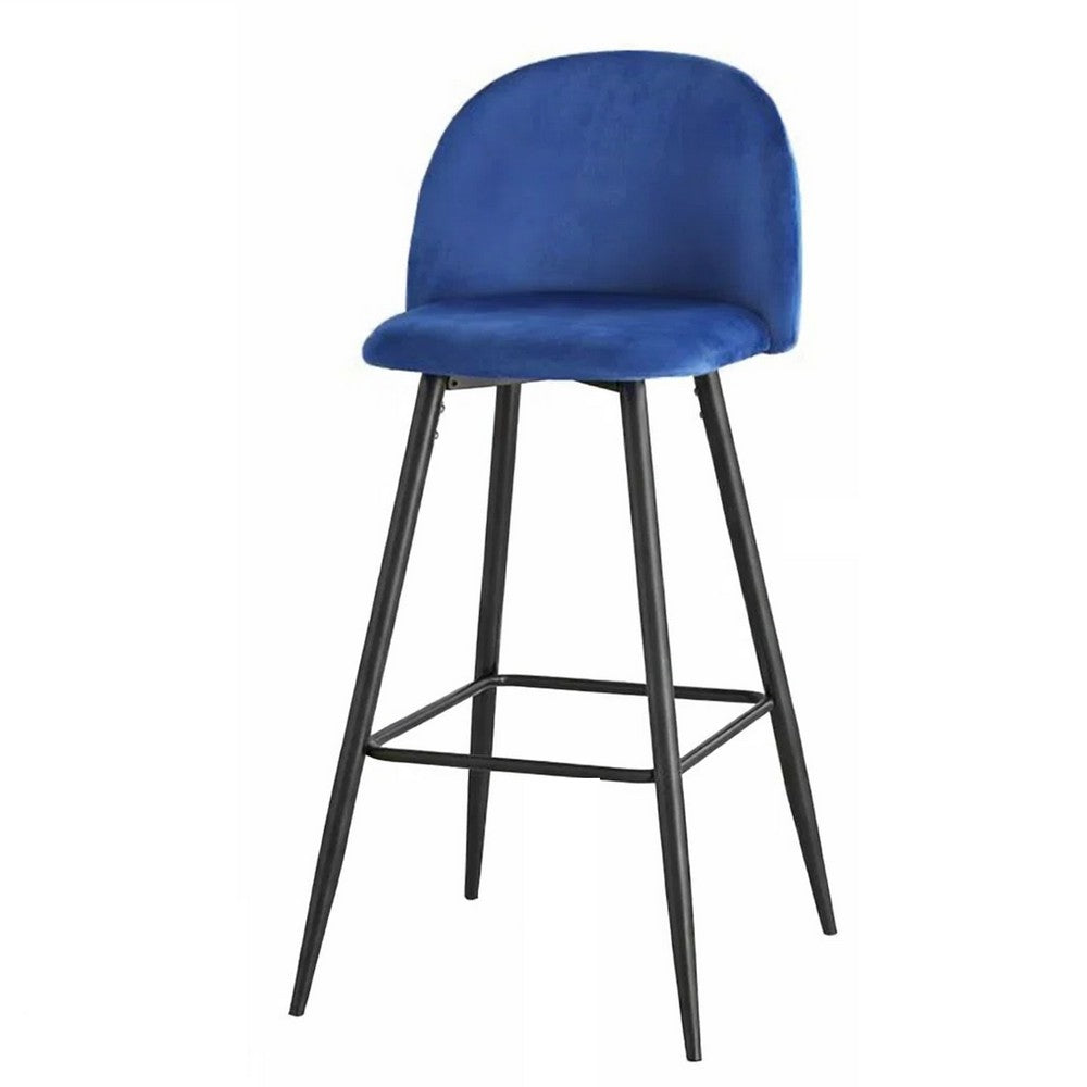Hezy Bar Stool Chair Set of 2 | Royal Blue Velvet Upholstery | Black