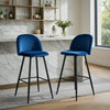 Hezy Bar Stool Chair Set of 2 | Royal Blue Velvet Upholstery | Black
