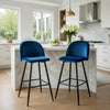 Hezy Bar Stool Chair Set of 2 | Royal Blue Velvet Upholstery | Black