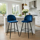 Hezy Bar Stool Chair Set of 2 | Royal Blue Velvet Upholstery | Black