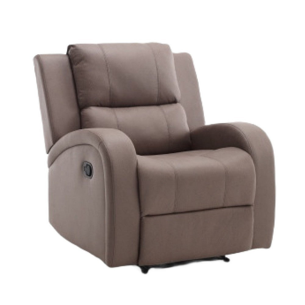 Manual Recliner Chair | Pillow Tufted Back | Brown Faux Leather