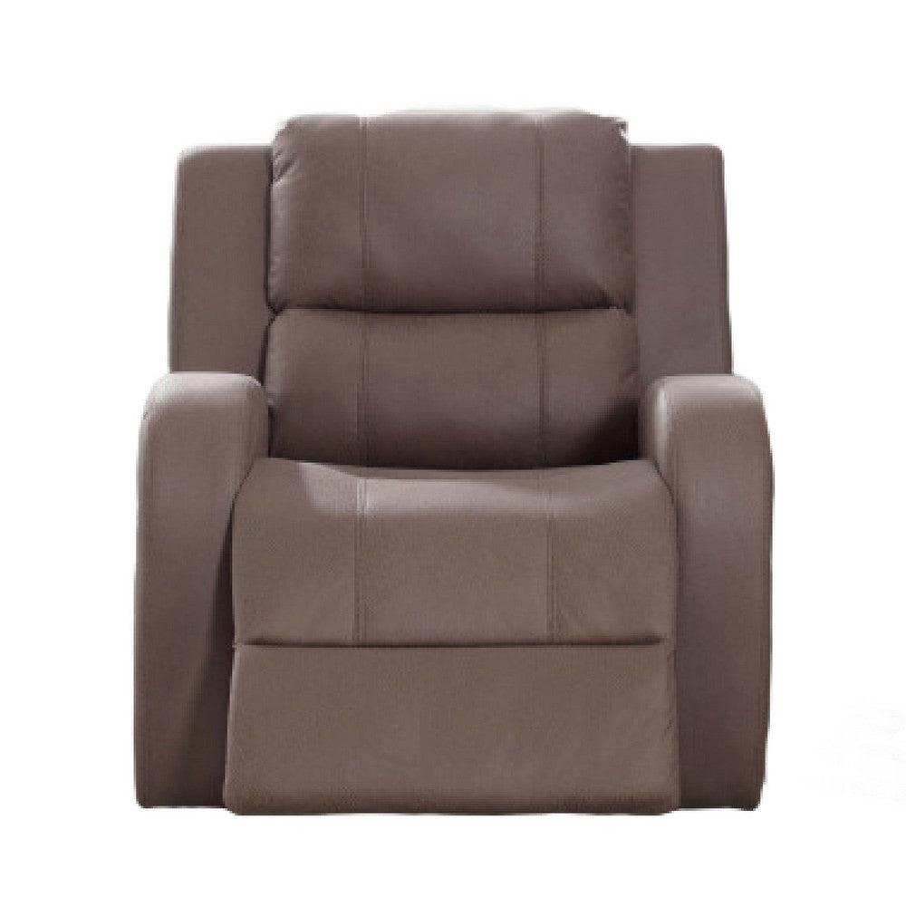 Manual Recliner Chair | Pillow Tufted Back | Brown Faux Leather