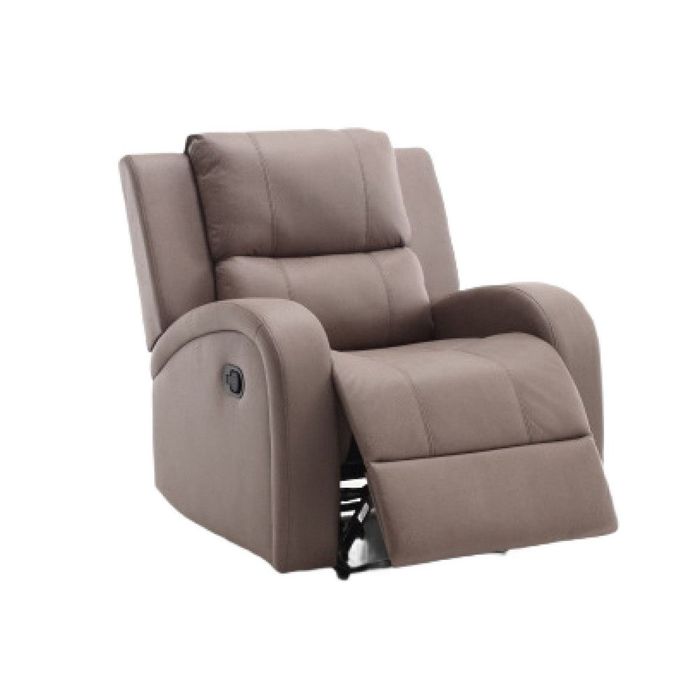 Manual Recliner Chair | Pillow Tufted Back | Brown Faux Leather