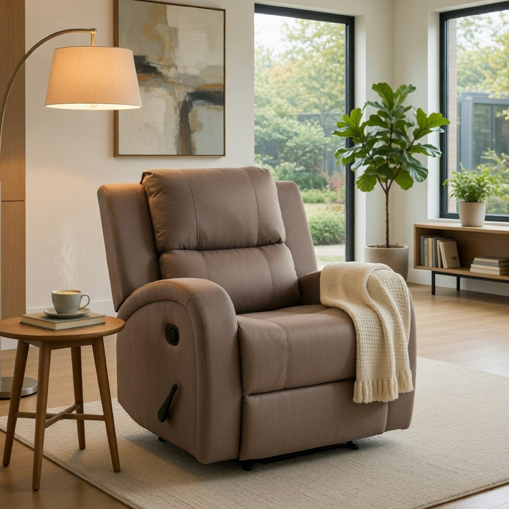 Manual Recliner Chair | Pillow Tufted Back | Brown Faux Leather