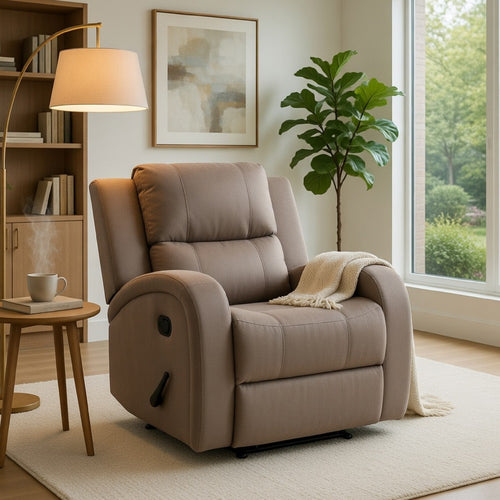 Manual Recliner Chair | Pillow Tufted Back | Brown Faux Leather