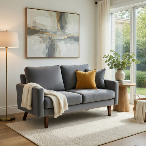 Sezy Loveseat | Dark Gray Microfiber Upholstery | Square Arms | 58"