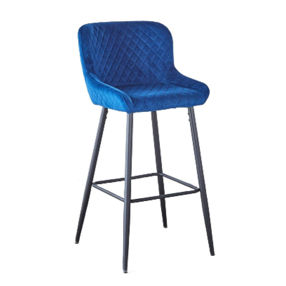 Hezy Counter Stool Chair Set of 2 | Royal Blue Velvet Upholstery | Black