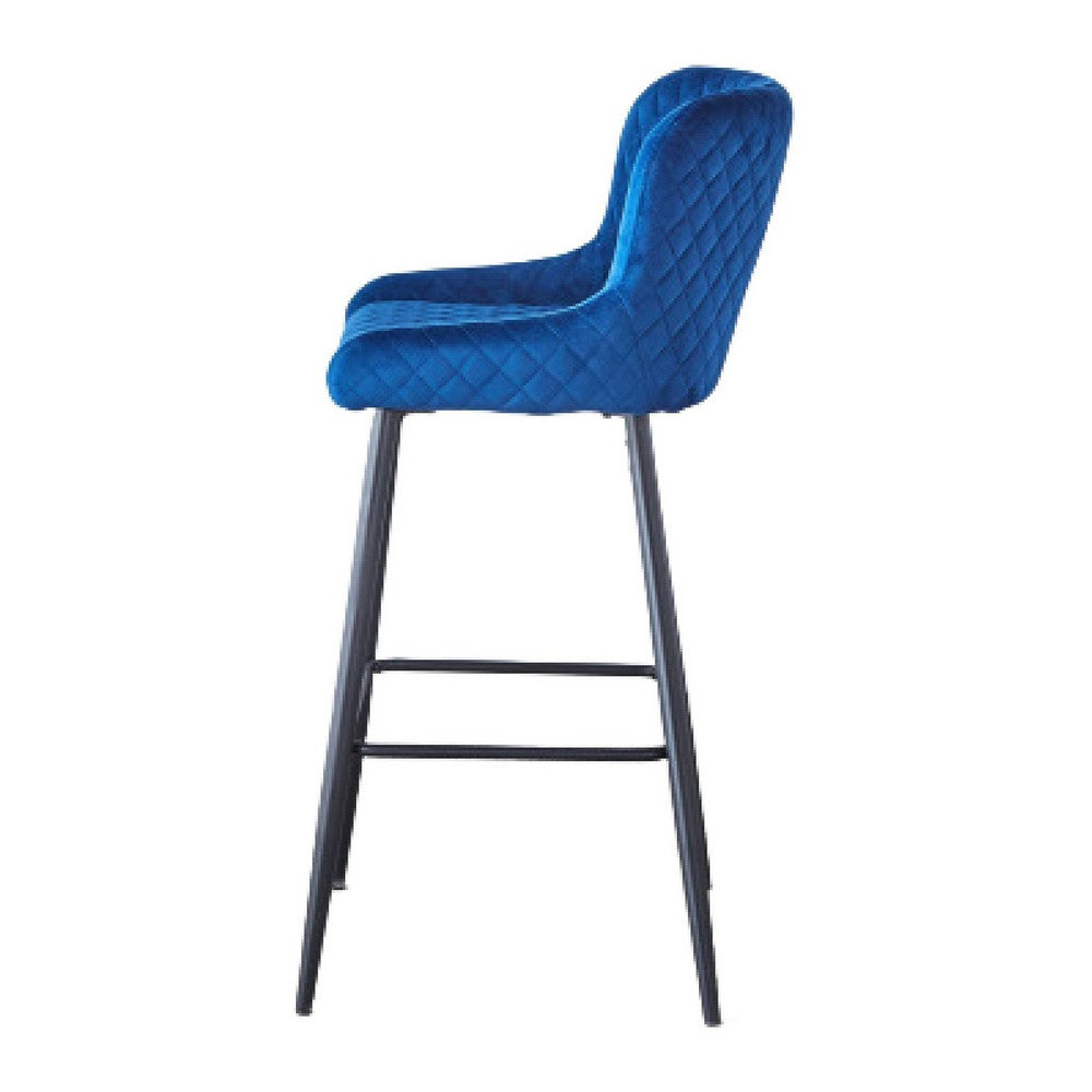 Hezy Counter Stool Chair Set of 2 | Royal Blue Velvet Upholstery | Black
