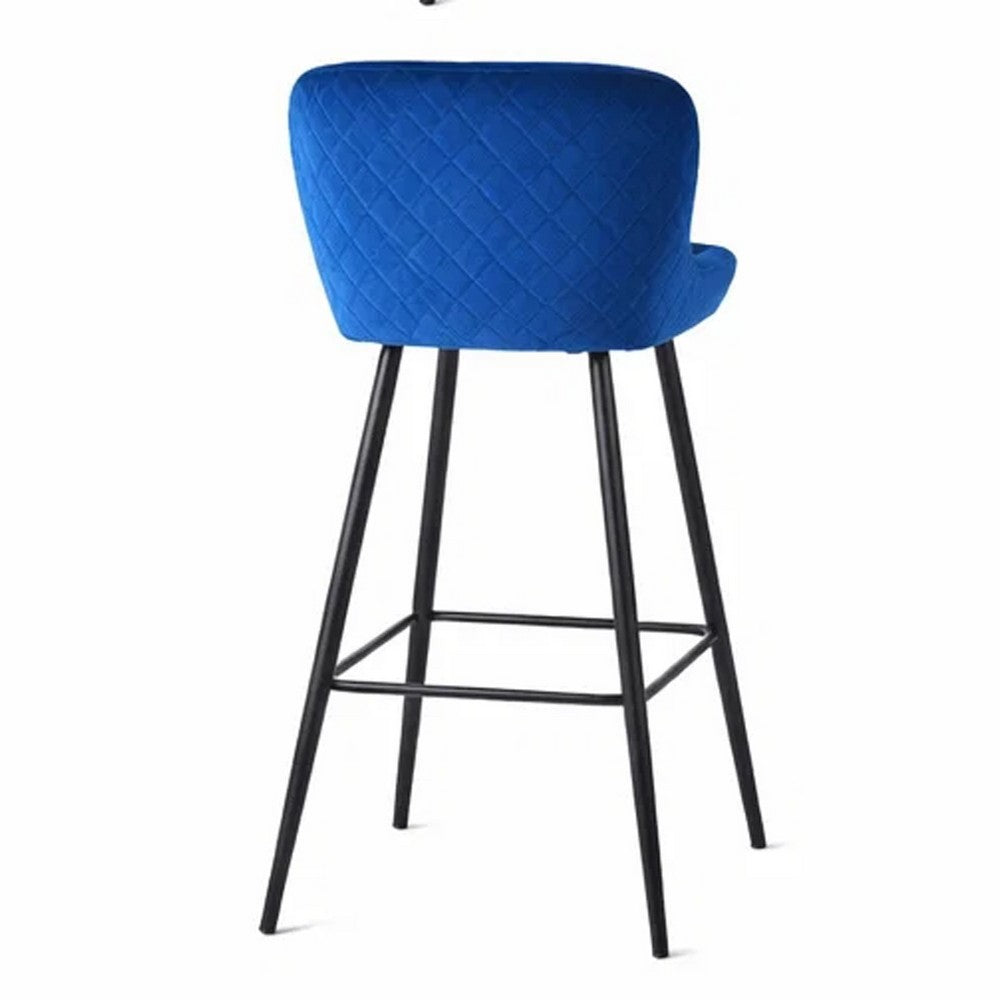 Hezy Counter Stool Chair Set of 2 | Royal Blue Velvet Upholstery | Black