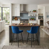 Hezy Counter Stool Chair Set of 2 | Royal Blue Velvet Upholstery | Black