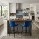 Hezy Counter Stool Chair Set of 2 | Royal Blue Velvet Upholstery | Black
