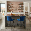 Hezy Counter Stool Chair Set of 2 | Royal Blue Velvet Upholstery | Black