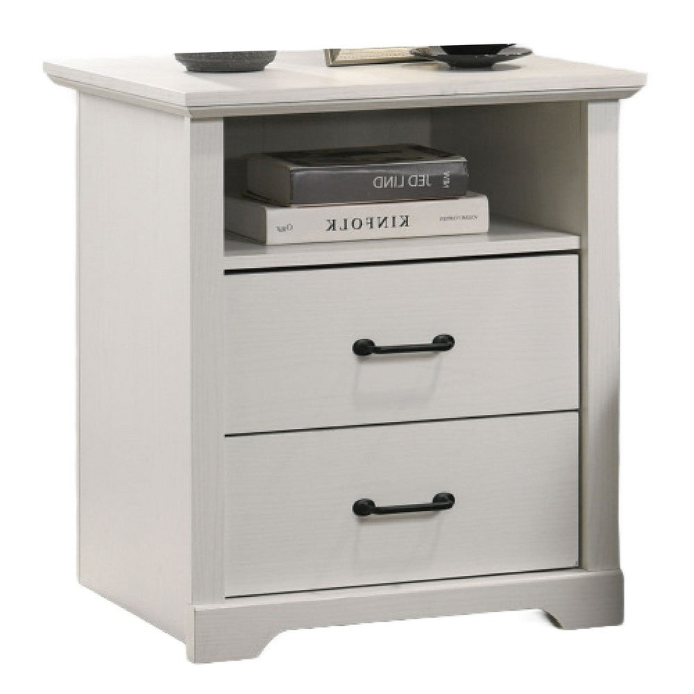 Jori Bedside Nightstand | 2 Drawers | USB Ports | 1 Open Shelf | White