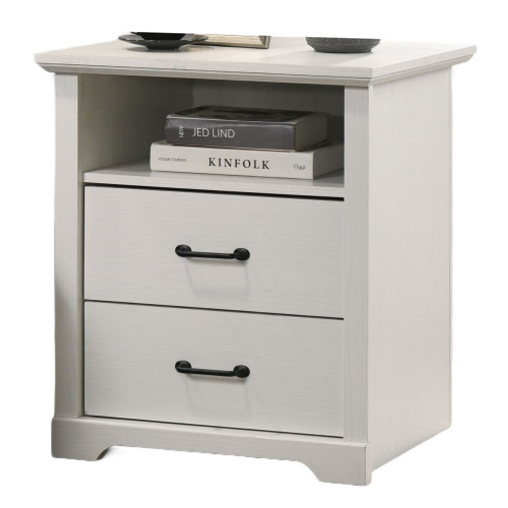 Jori Bedside Nightstand | 2 Drawers | USB Ports | 1 Open Shelf | White