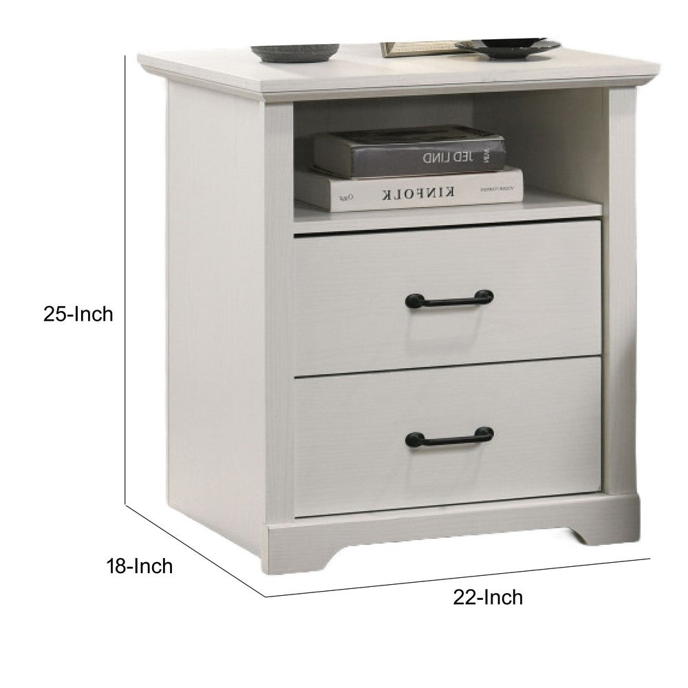 Jori Bedside Nightstand | 2 Drawers | USB Ports | 1 Open Shelf | White