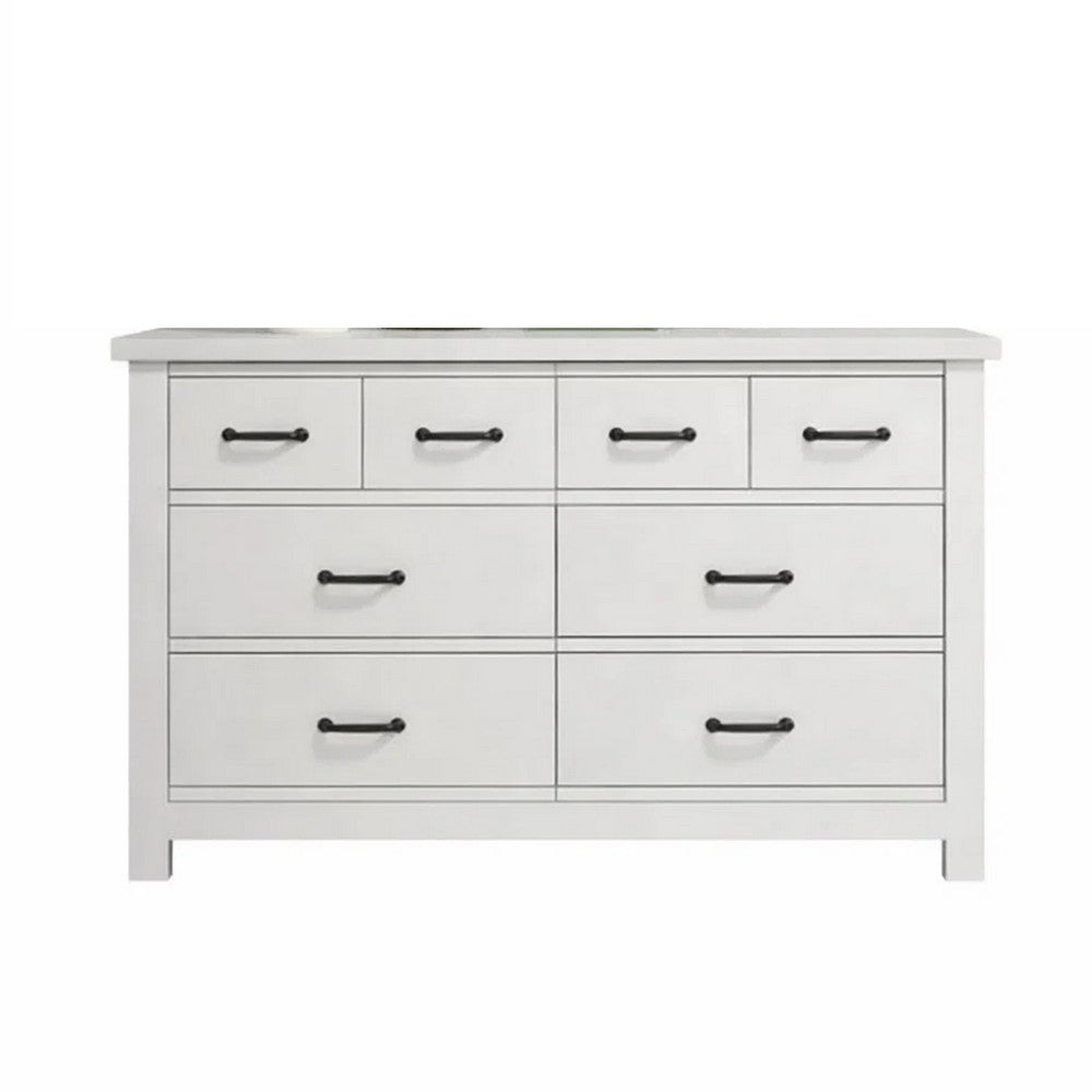 Nori 51" Wide Dresser | 6 Drawers with Split Top | Black Handles | White