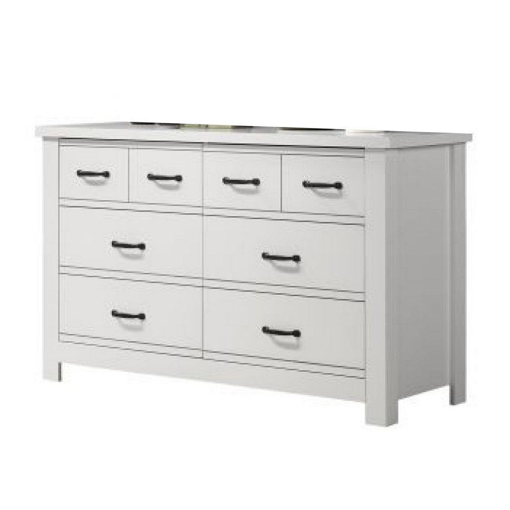 Nori 51" Wide Dresser | 6 Drawers with Split Top | Black Handles | White