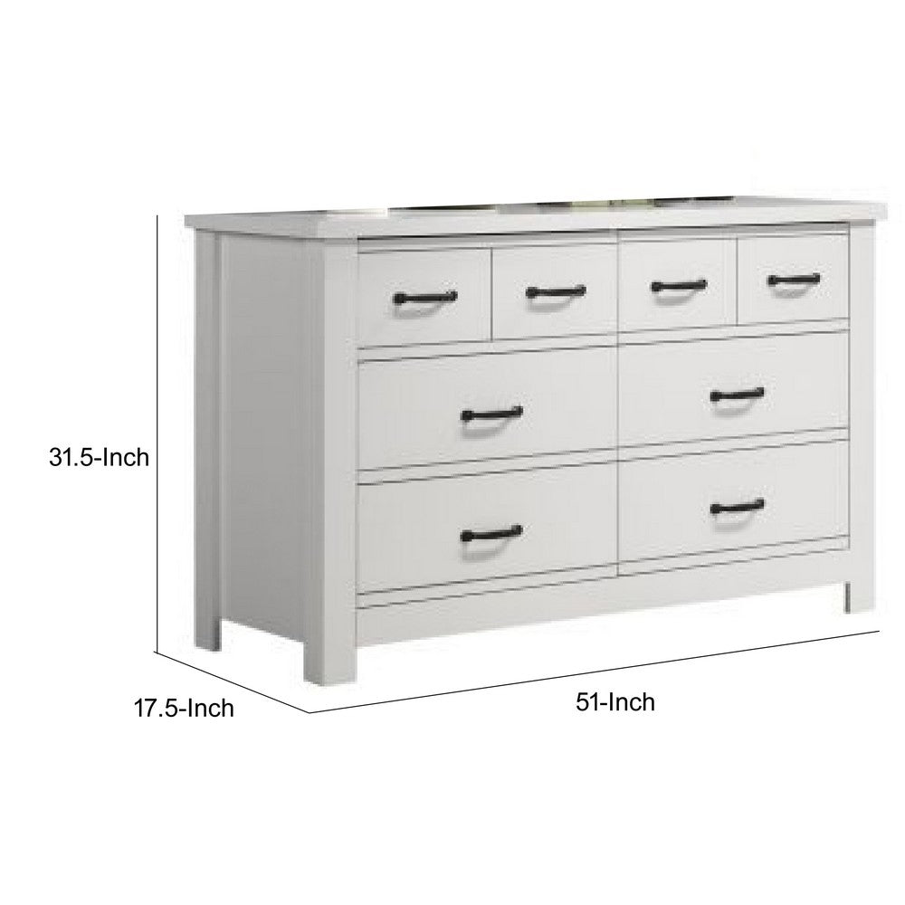 Nori 51" Wide Dresser | 6 Drawers with Split Top | Black Handles | White