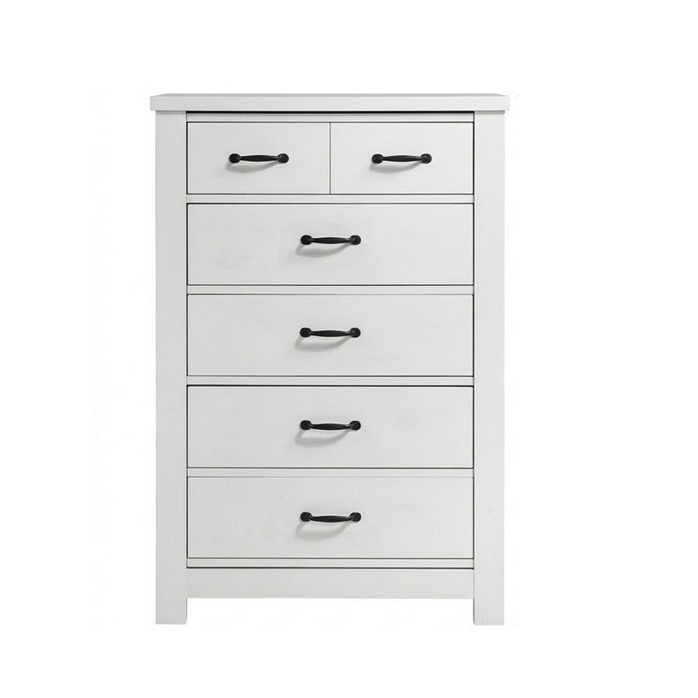 Nori Tall Dresser Chest | 5 Drawers with Split Top | Black Handles | White