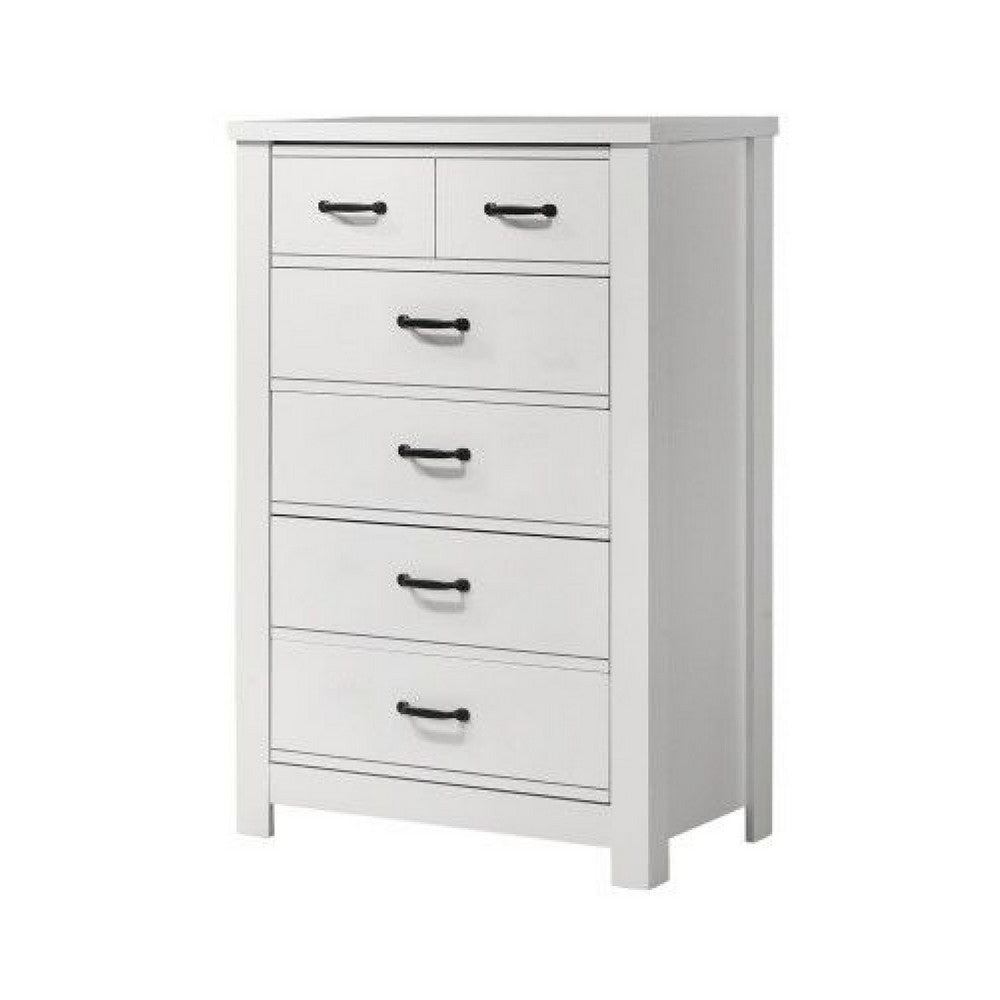 Nori Tall Dresser Chest | 5 Drawers with Split Top | Black Handles | White