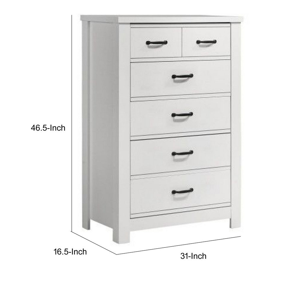 Nori Tall Dresser Chest | 5 Drawers with Split Top | Black Handles | White
