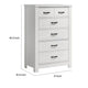 Nori Tall Dresser Chest | 5 Drawers with Split Top | Black Handles | White