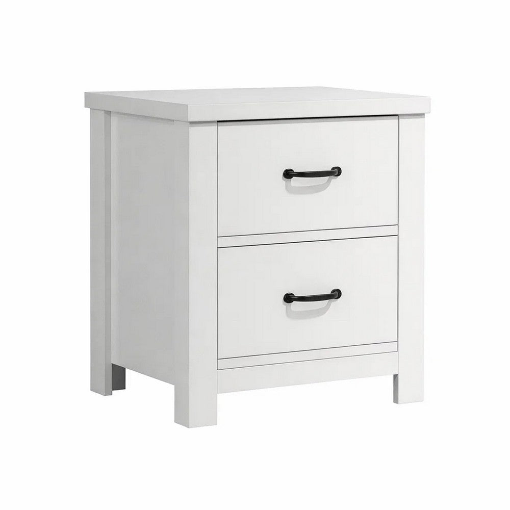 Nori Bedside Low Nightside | 2 Drawers with Black Metal Handles | White