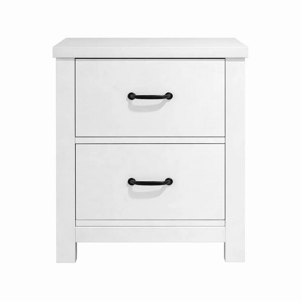 Nori Bedside Low Nightside | 2 Drawers with Black Metal Handles | White
