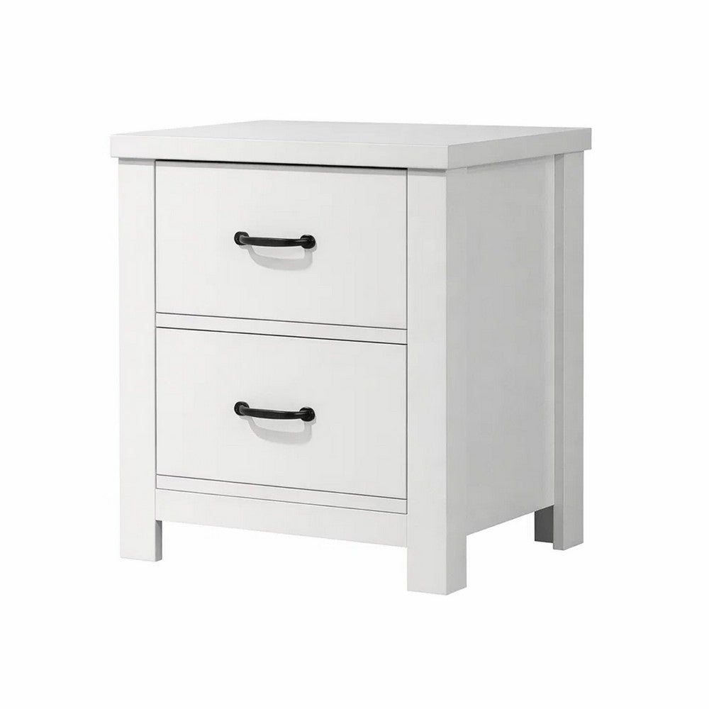 Nori Bedside Low Nightside | 2 Drawers with Black Metal Handles | White