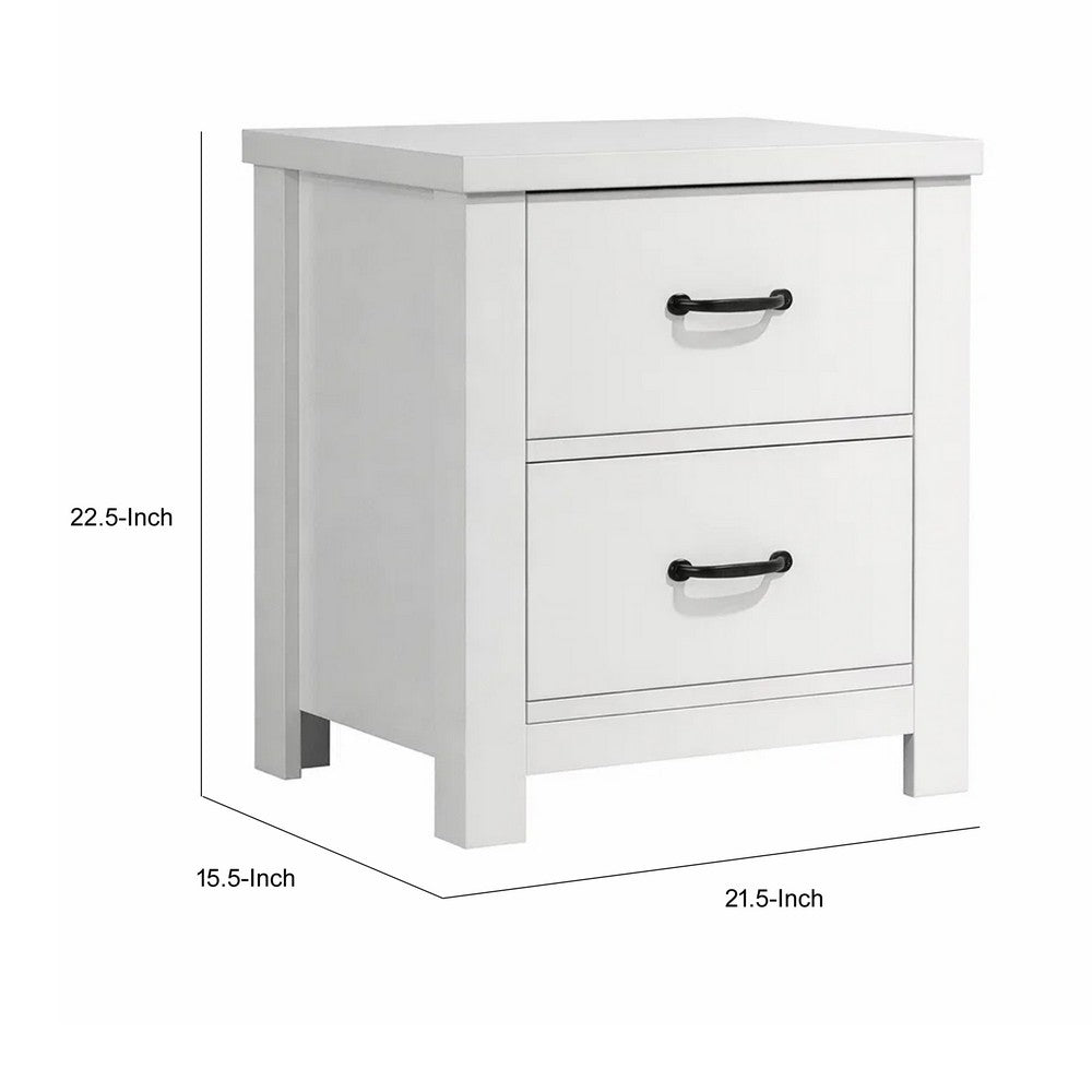 Nori Bedside Low Nightside | 2 Drawers with Black Metal Handles | White