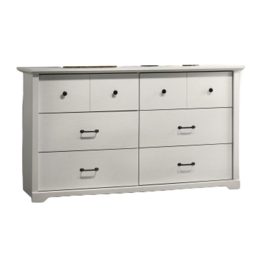 Jori Wide Dresser | 6 Drawers with Split Top | Black Handles | White