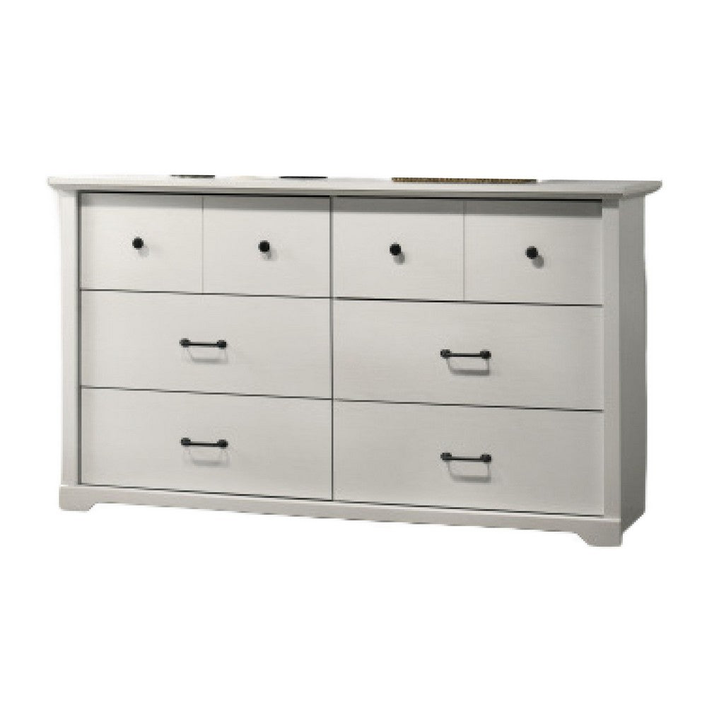 Jori Wide Dresser | 6 Drawers with Split Top | Black Handles | White