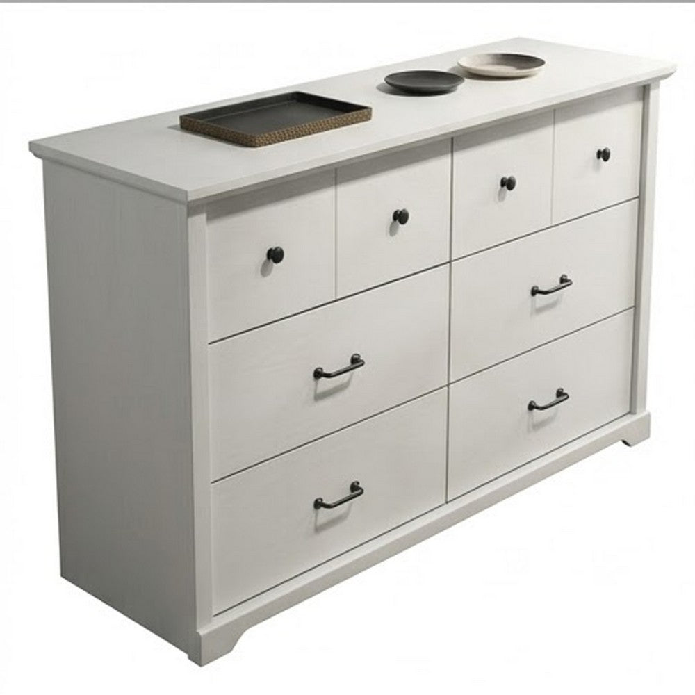 Jori Wide Dresser | 6 Drawers with Split Top | Black Handles | White
