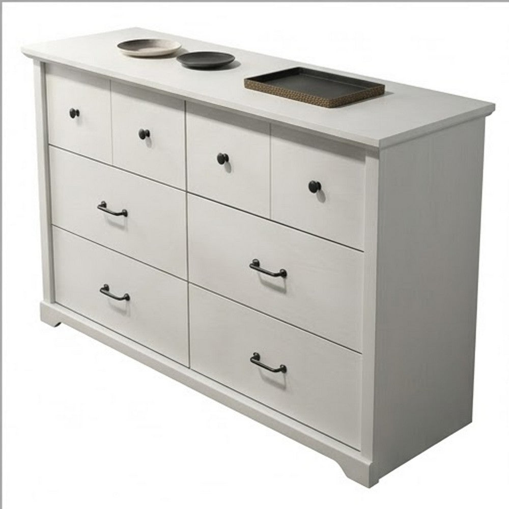 Jori Wide Dresser | 6 Drawers with Split Top | Black Handles | White