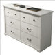 Jori Wide Dresser | 6 Drawers with Split Top | Black Handles | White