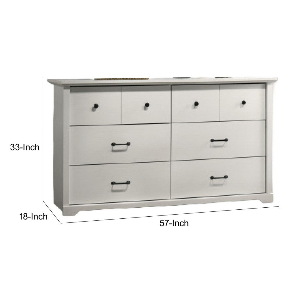 Jori Wide Dresser | 6 Drawers with Split Top | Black Handles | White