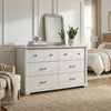 Jori Wide Dresser | 6 Drawers with Split Top | Black Handles | White