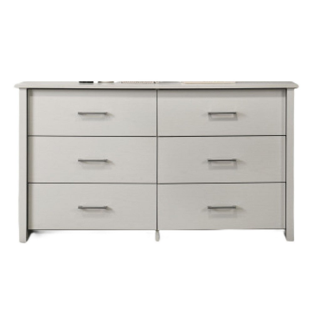Kori Wide Dresser | 6 Drawers with Silver Bar Handles | White