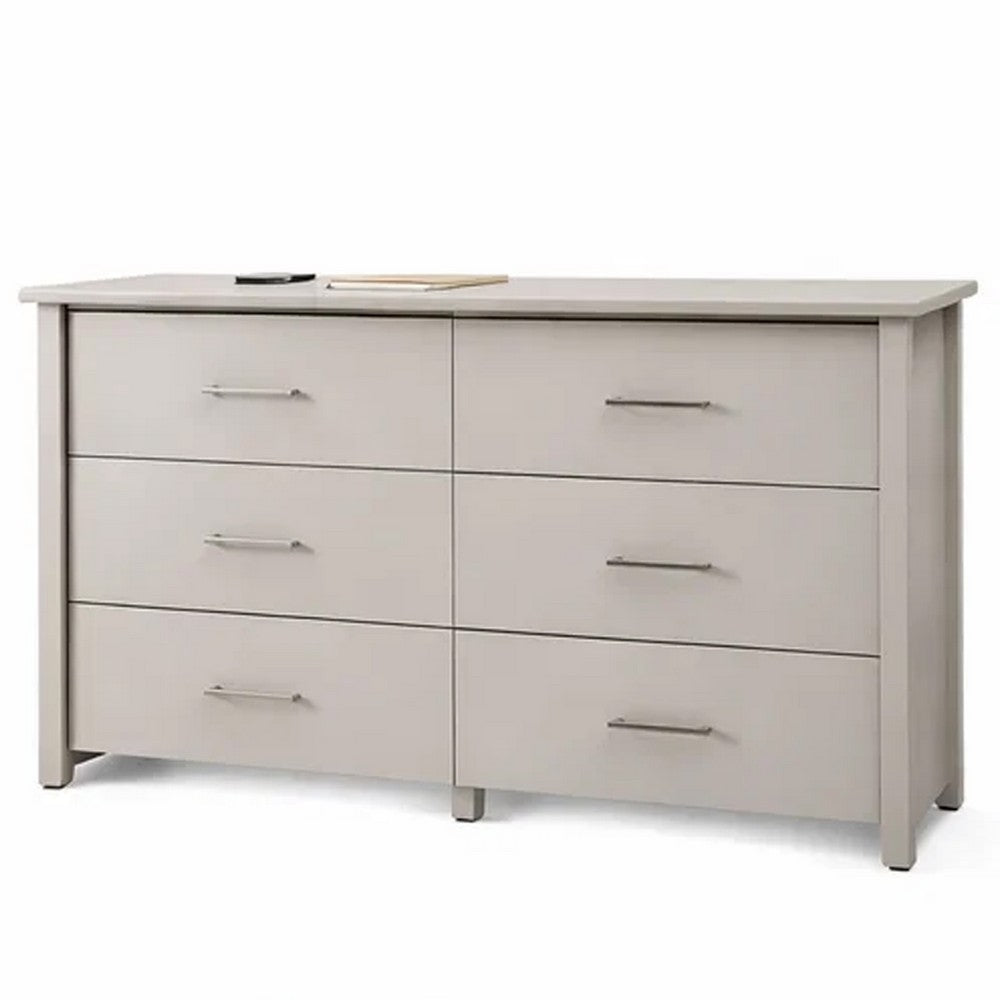 Kori Wide Dresser | 6 Drawers with Silver Bar Handles | White