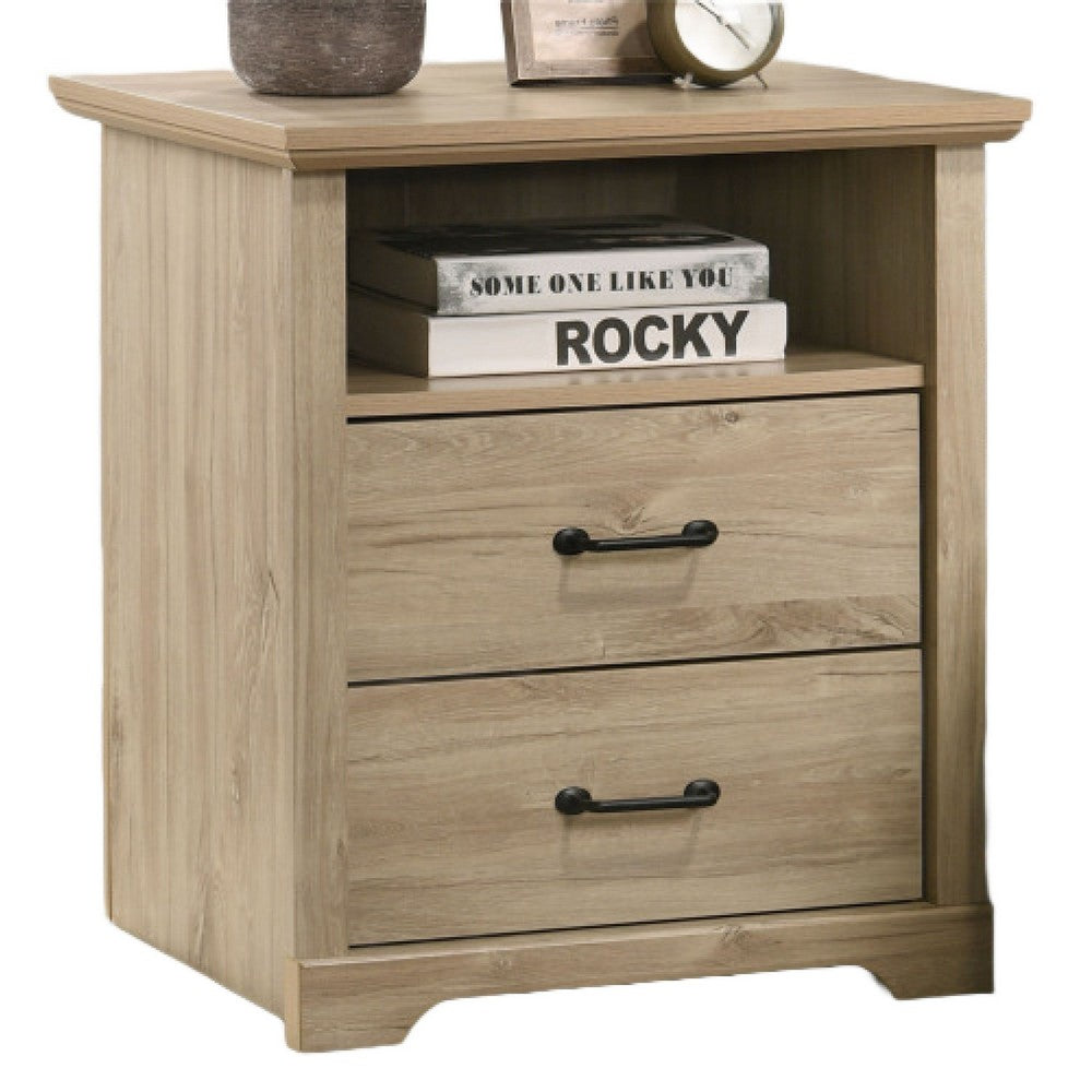 Jori Bedside Nightstand | 2 Drawers | USB Ports | 1 Open Shelf | Oak Brown