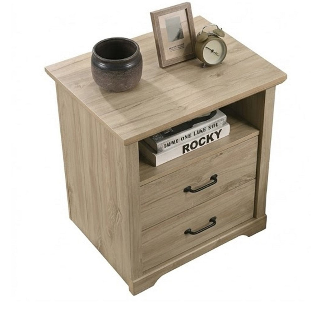 Jori Bedside Nightstand | 2 Drawers | USB Ports | 1 Open Shelf | Oak Brown
