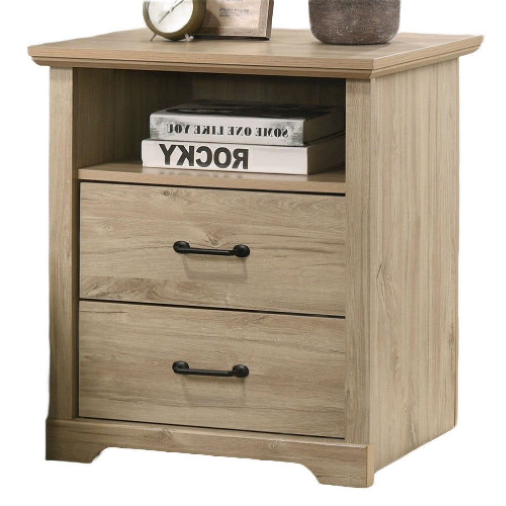 Jori Bedside Nightstand | 2 Drawers | USB Ports | 1 Open Shelf | Oak Brown