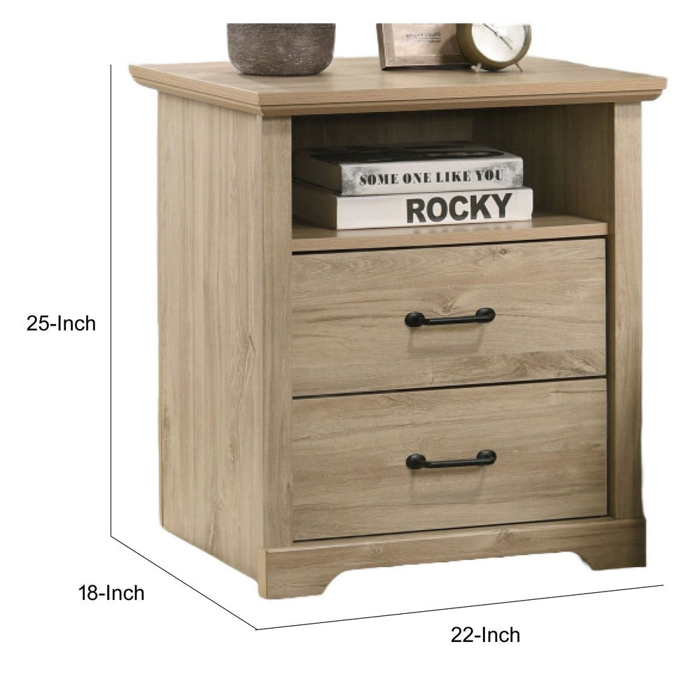 Jori Bedside Nightstand | 2 Drawers | USB Ports | 1 Open Shelf | Oak Brown