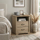 Jori Bedside Nightstand | 2 Drawers | USB Ports | 1 Open Shelf | Oak Brown
