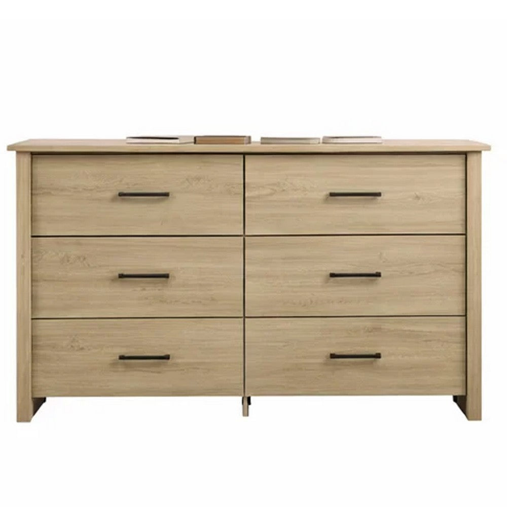 Kori Wide Dresser | 6 Drawers with Black Handles | Light Oak Brown