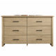 Kori Wide Dresser | 6 Drawers with Black Handles | Light Oak Brown